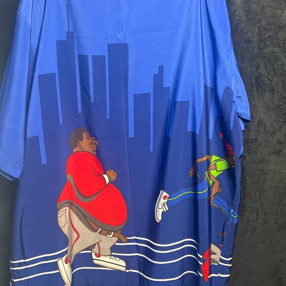 Platinum FUBU Fat Albert XXL Blue Graphic Button-Up Shirt Hip Hop 2000s Streetwe - Picture 4 of 14